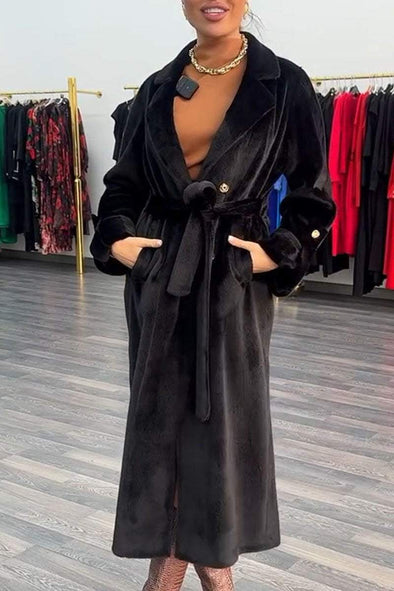 Women's Solid Color Lace-up Long Coat