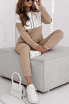 Women's casual sports contrast patchwork hooded suit