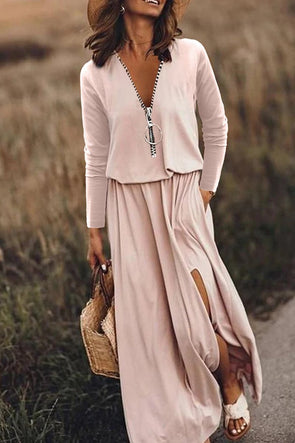 Women's Casual V-neck Slit Dress