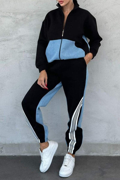 Women's Lapel Denim Patchwork Casual Sports Suit