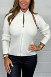 Women's Ribbed Soft Knit 2 Piece Zip Up Halter Top & Long Sleeve Bolero Shrug