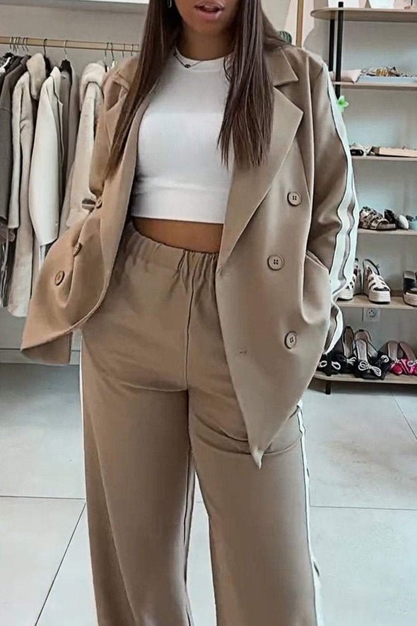 Women's Loose Contrast Color Jacket & Pants Two-piece Set