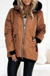 Women's Hooded Zipper Side Button Design Casual Coat