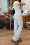 Women's Solid Color Simple Crew Neck Long Sleeve Top And Pants Set