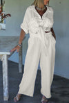 Women's Casual and Comfortable Star Sequined Cotton and Linen Buttoned Two-piece Suit