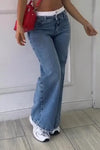 Women's Casual Double Waist Denim Wide Leg Pants