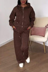 Women's Hooded Long-sleeved Gold Silk Casual Suit