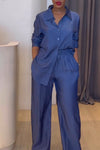 Women's Elegant solid Color Long Sleeve Shirt And Pants Suit