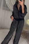 Women's stylish diamond-embellished top and pants two-piece set