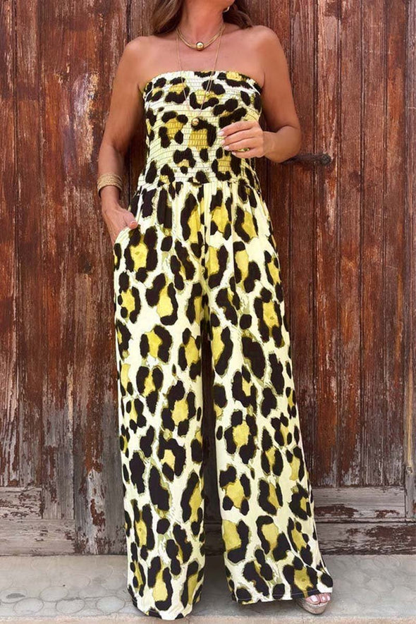 Gathered leopard print jumpsuit