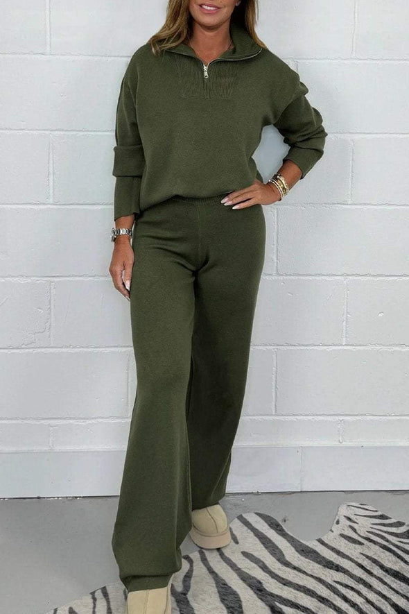 Women's Fine Knit High Neck Zip Jumper Top & Trouser Co-Ord