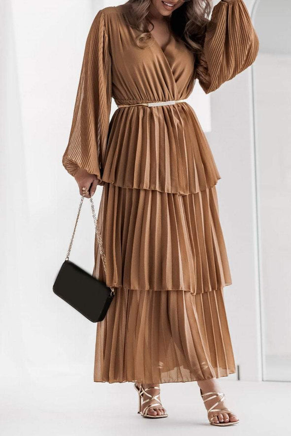 Women's Elegant V-neck Long-sleeved Chiffon Dress