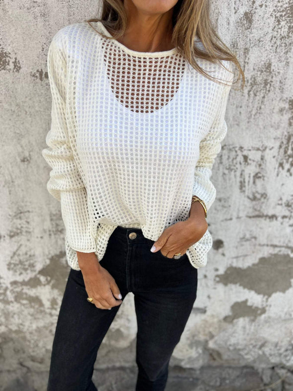 Casual Round Neck Hollow Blouse