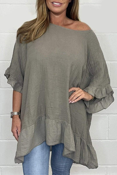Solid color loose cotton and linen top