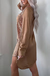 Women's Fashion Sequin Patchwork Shirt Dress