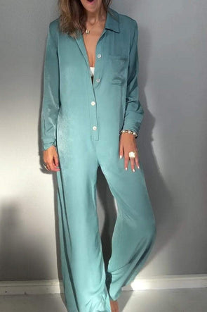 Women's Lapel Long Sleeve Casual Jumpsuit