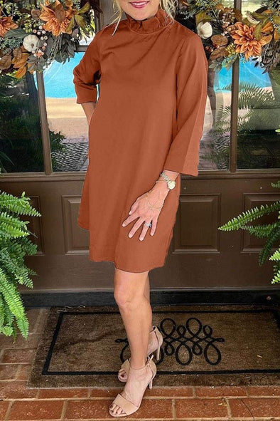 Women's Casual Solid Color Long Sleeve Bow Mini Dress