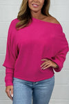 Women's Ribbed Batwing Style Slash Neck Jumper