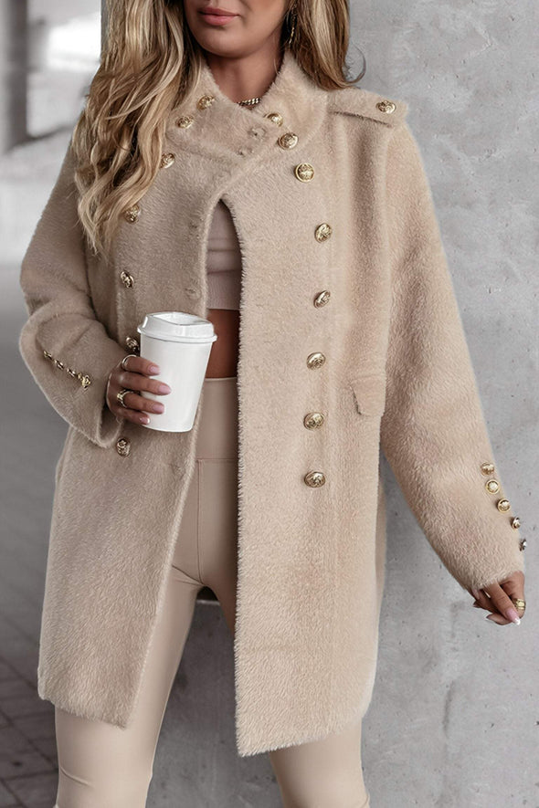 Women's Stand-up Collar Long-sleeved Fur Casual Coat