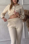 Women's Casual Solid Color Waffle Shirt Pants Suit