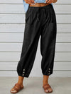 Women's pants High-waisted buttoned cotton hemp pants nine-point pants wide-legged