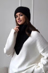 Women's Solid Color High Collar Scarf Retaining Hat Two-piece Set