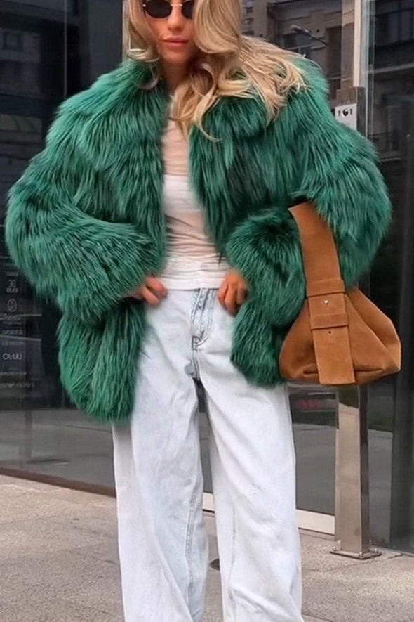 Women's Casual Lapel Solid Color Fur Coat