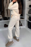 Women's Zip-up Lapel Hoodie Top and Pant Suit