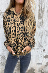 Women 's Leopard Print Hooded Long Sleeved Hoodie Top