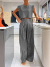 Women's Casual Glossy Vest and Wide Leg Pants Two-piece Set