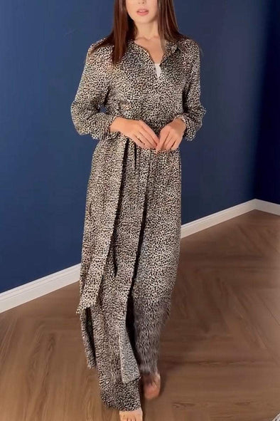 Women's leopard print long shirt and pants suit