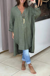 Women's Casual Solid Color V-neck Irregular Hem Long Shirt