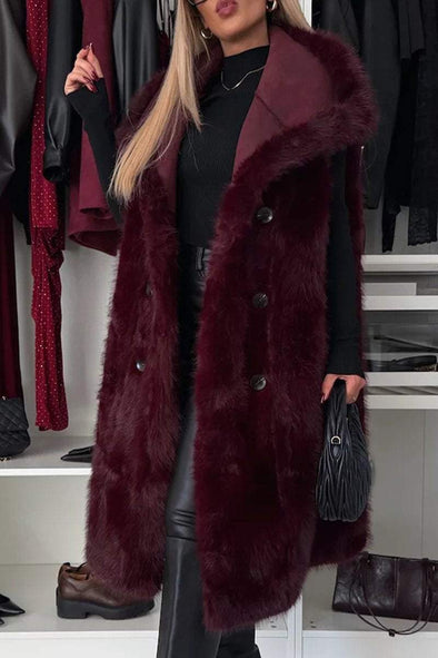 Women's Lapel Faux Fur Coat Long Vest Coat