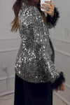 Women's Fashion Feather Sleeve Sequin Blazer