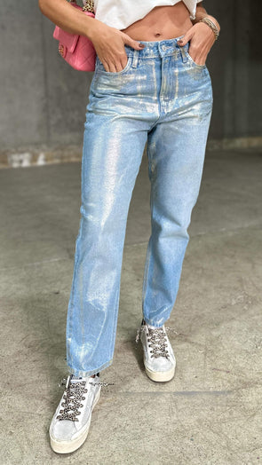 Women's Silver-stamped Casual Wide Straight Jeans