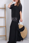 Women's fashionable mesh splicing sequin top and pants two-piece set