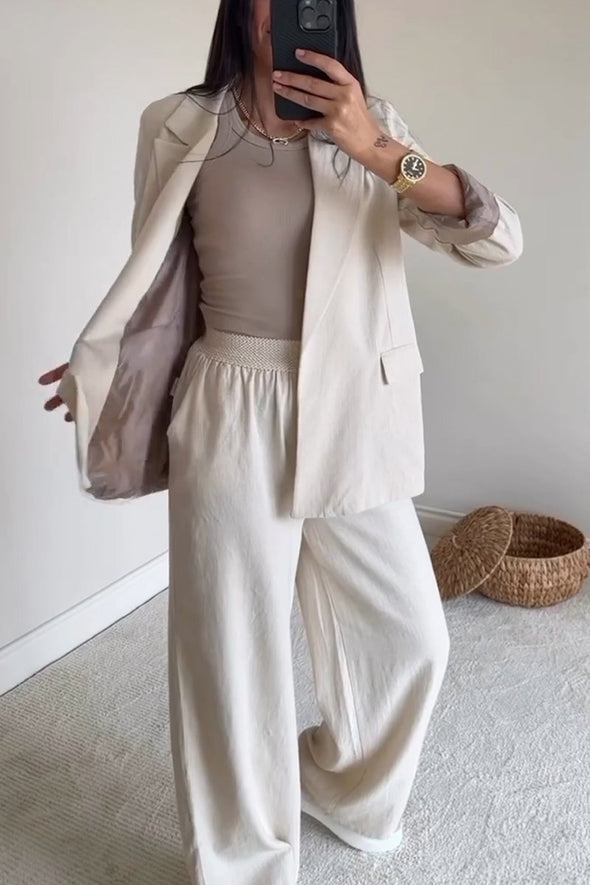 Women's casual cotton and linen suit jacket and pants two-piece set