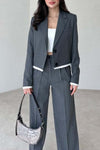 Women's Striped Contrast Blazer and Pants Set