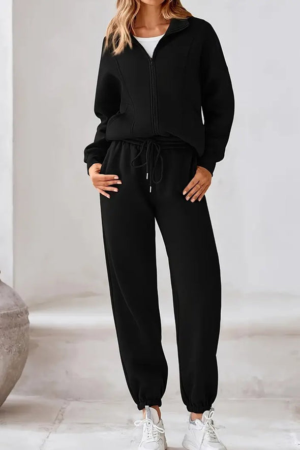 Women's Casual Long Sleeve Zipper Jacket And Sweatpants Suit