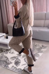 Women's Long Sleeve Striped Two Piece Suit