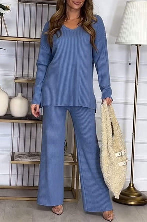 Women's V-neck Sweater Two Piece Set