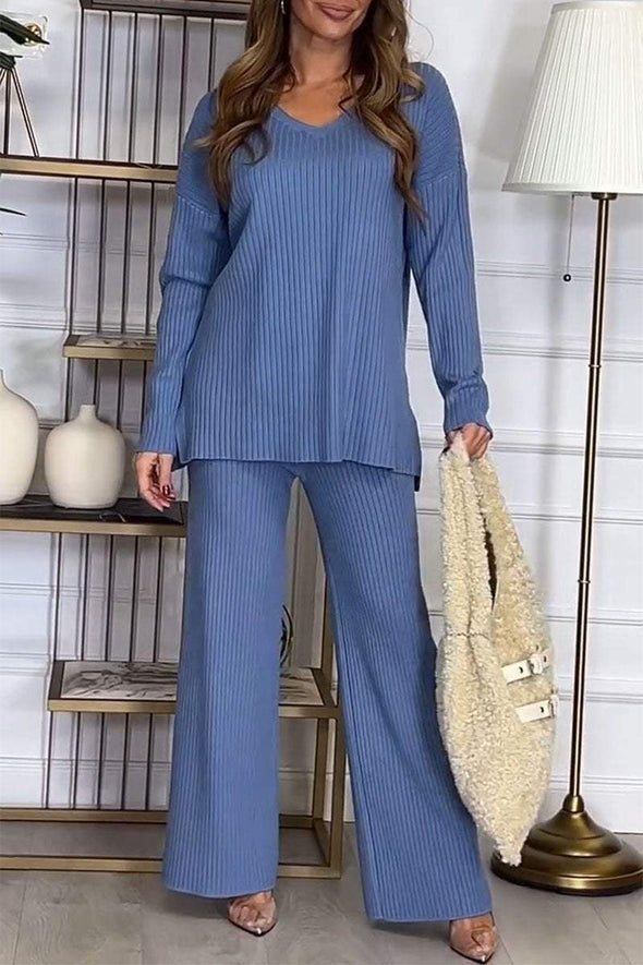 Women's V-neck Sweater Two Piece Set