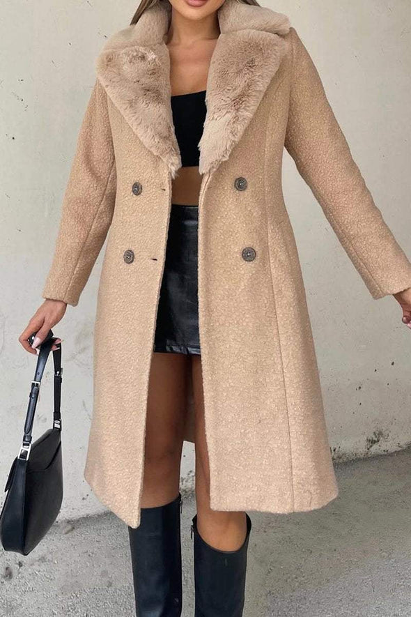 Women's Casual Warm Fur Collar Lapel Mid-length Coat