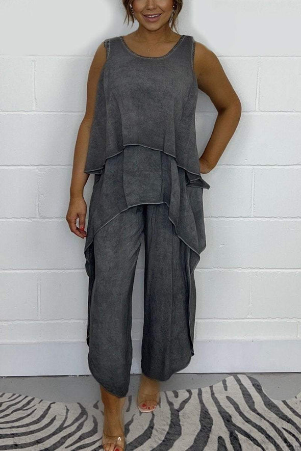 Casual sleeveless loose top and pants suit