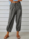 Women's pants High-waisted buttoned cotton hemp pants nine-point pants wide-legged