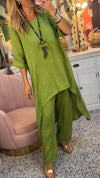 Round Neck Long Sleeve Cotton and Linen Two Piece Suit