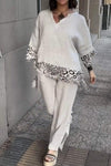 Women's Casual V-neck Asymmetric Top And Slit Pants Suit