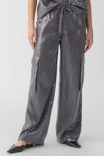 Women's Casual Elastic Waistband Sequin Cargo Pants