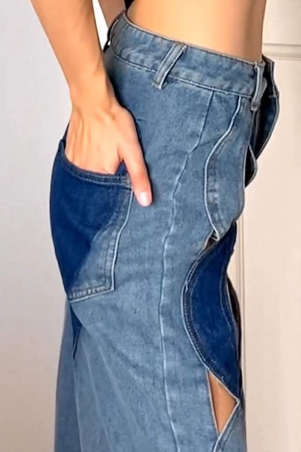 Women's fashionable hollow jeans