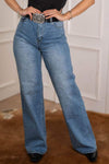 Women's Rhinestone Shiny Flared Wide-leg Casual Jeans